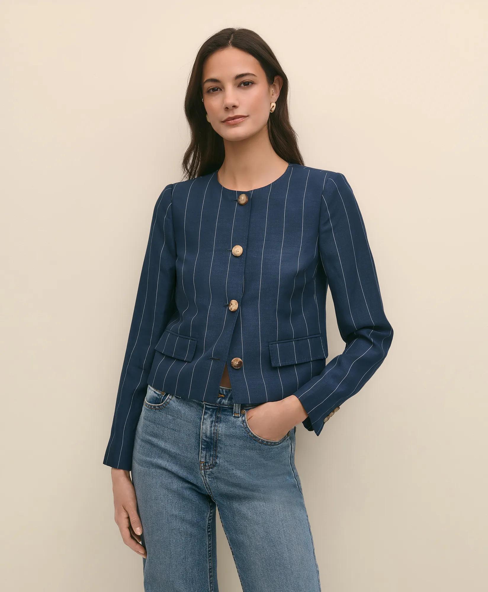 Linen-Blend Stripe Jacket