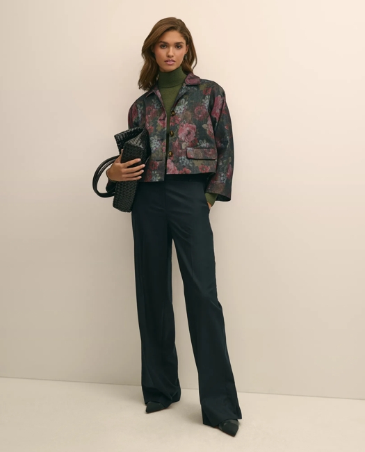 Cotton Blend Floral Jacquard Cropped Jacket