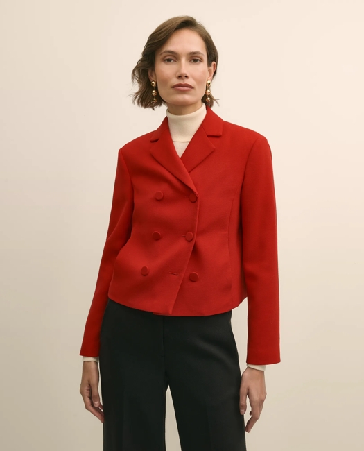 Wool Blend Cropped Double-Breasted Jacket
