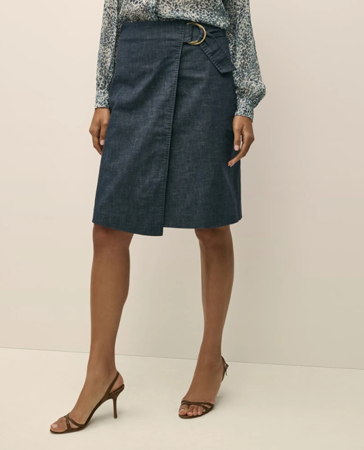 Cotton Blend Denim Wrap Skirt
