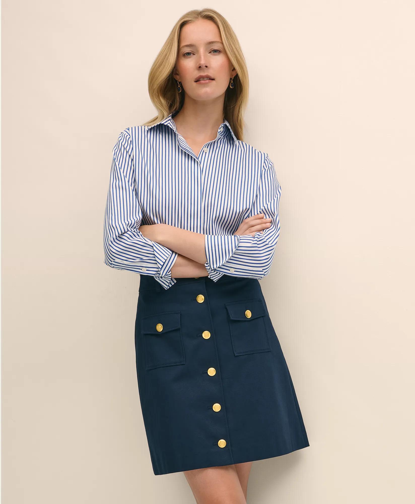 A-Line Button-Front Skirt in Cotton Faille