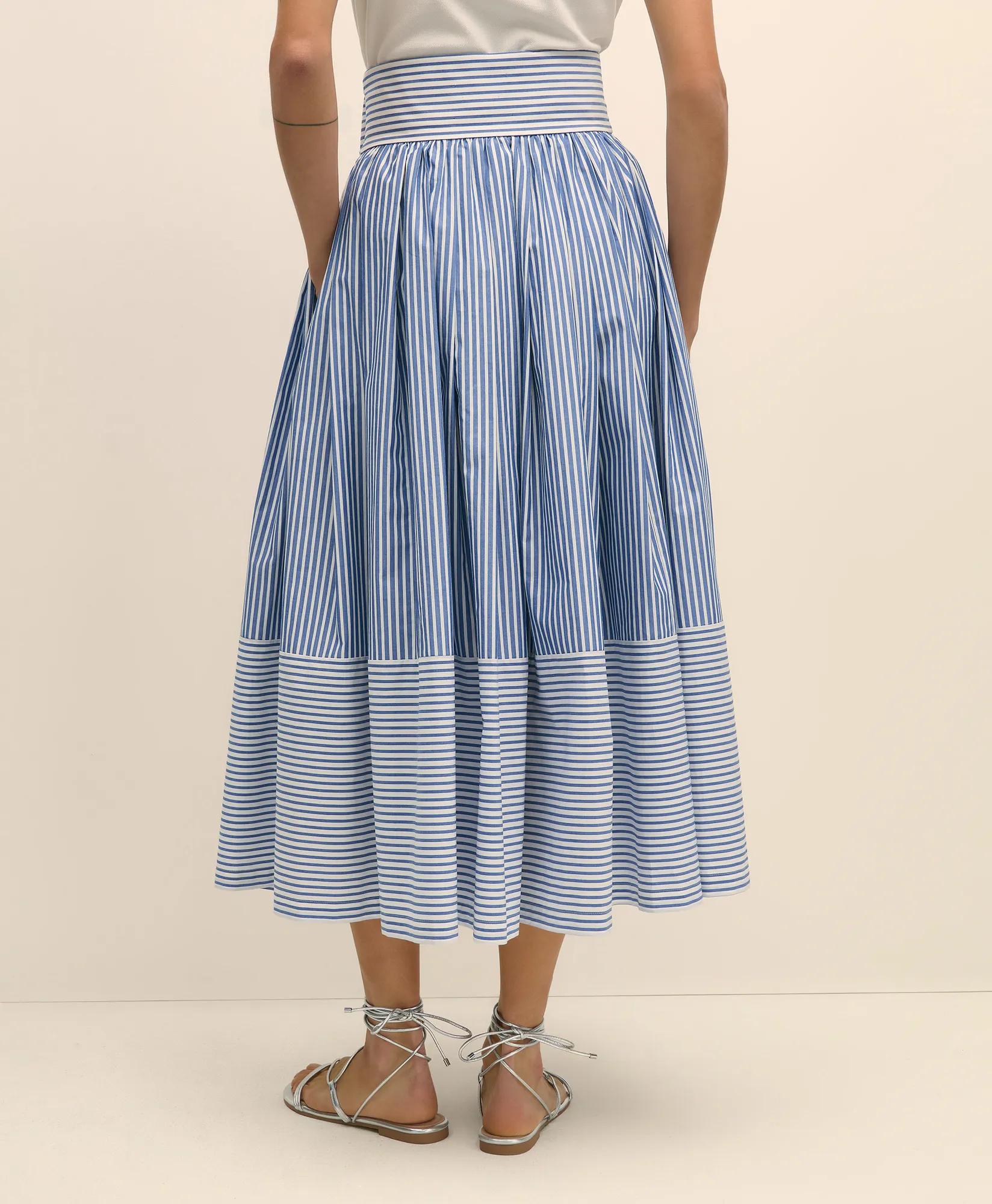 Bow Waist Pleated Maxi Skirt in Striped Cotton