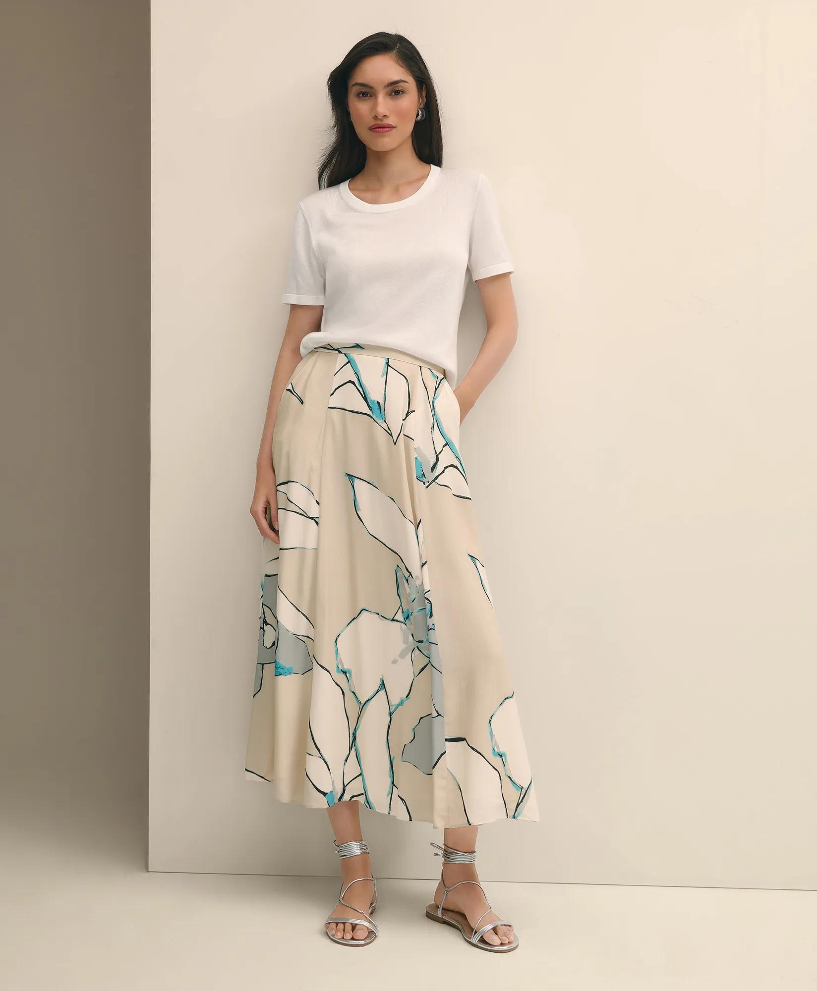 Flare Midi Skirt In Abstract Print