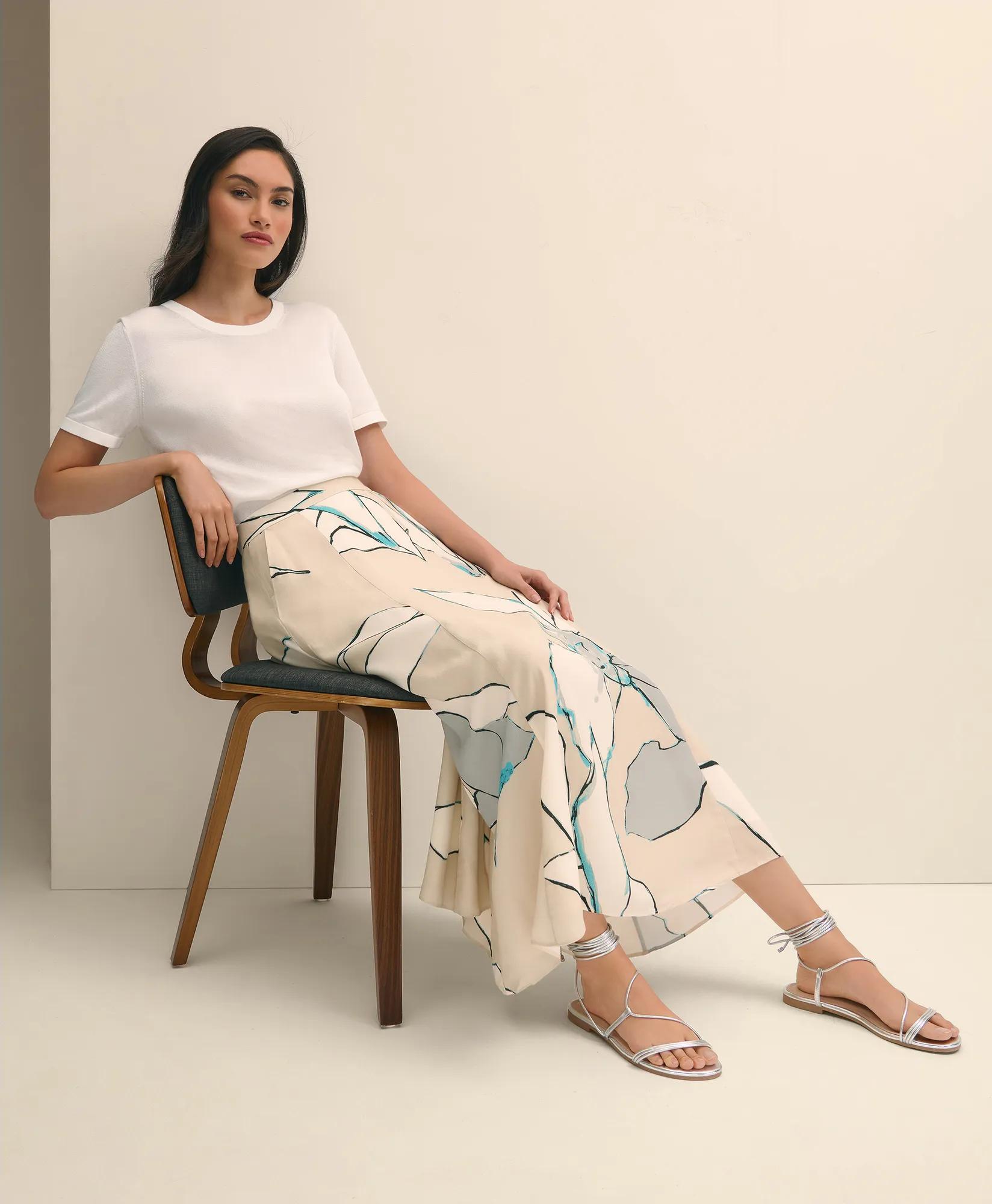 Flare Midi Skirt In Abstract Print