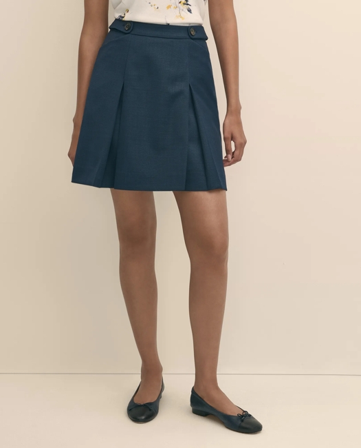Wool Blend Pleated Hopsack A-Line Skirt