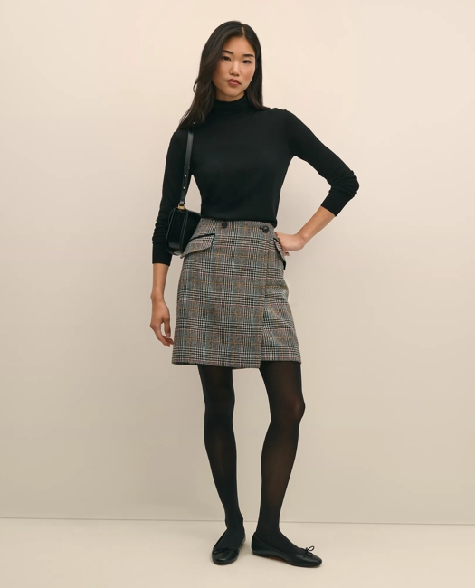 Wool Multi-Check Wrap Mini Skirt