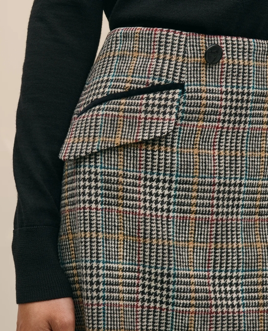 Wool Multi-Check Wrap Mini Skirt