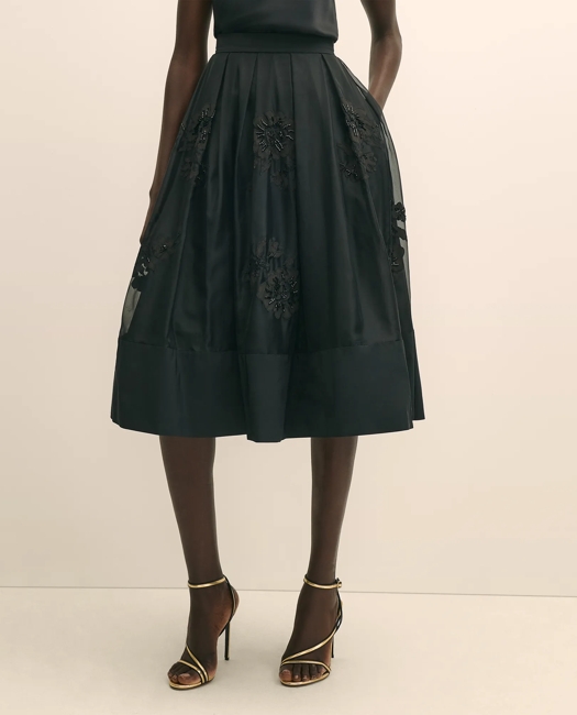 Taffeta Skirt With Embroidered Organza Overlay