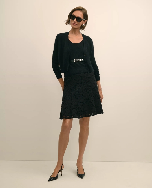 Cotton-Viscose Blend Fluted Lace Skirt