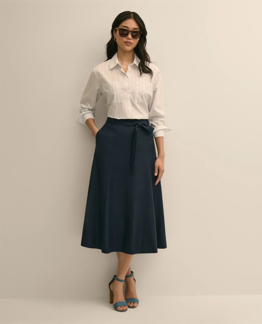 Linen-Blend Belted A-Line Skirt