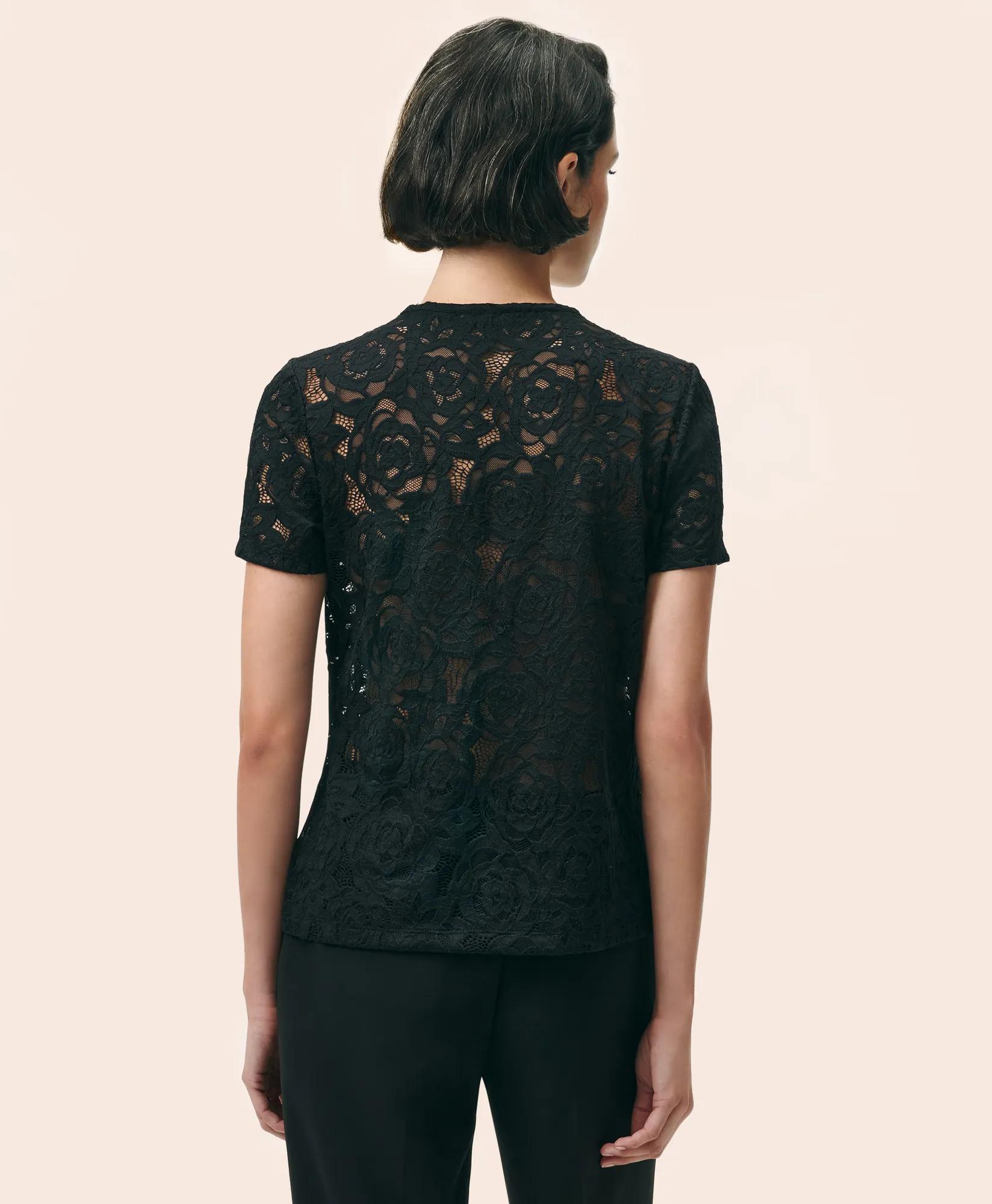 Semi-Sheer Short-Sleeve Top in Floral Lace