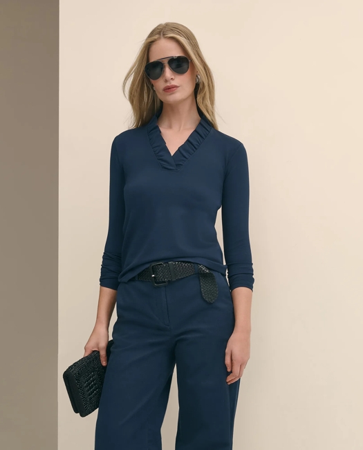 Ruffle V-Neck Long-Sleeve Top