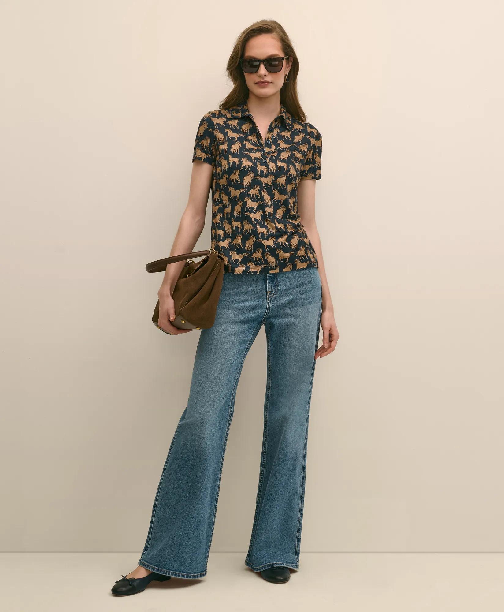 Knit Polo Shirt in Horse Print