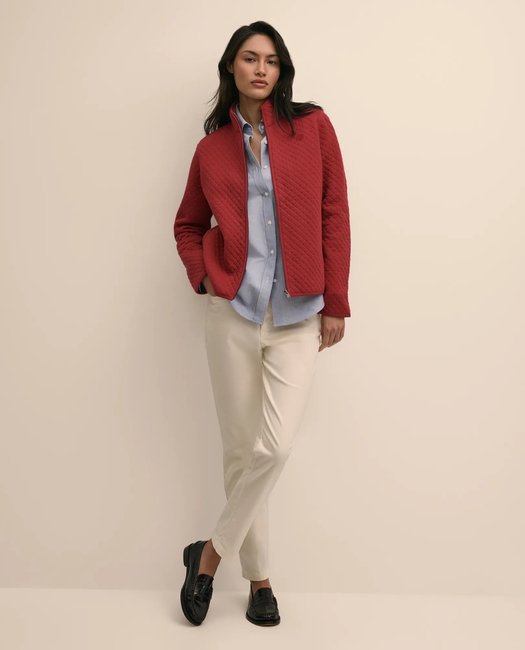Cotton-Blend Quilted Zip Jacket Sweater