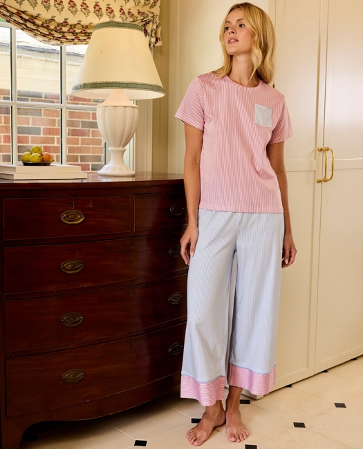 LAKE Women's T-Shirt Pajamas Set in Oxford Fun Stripe