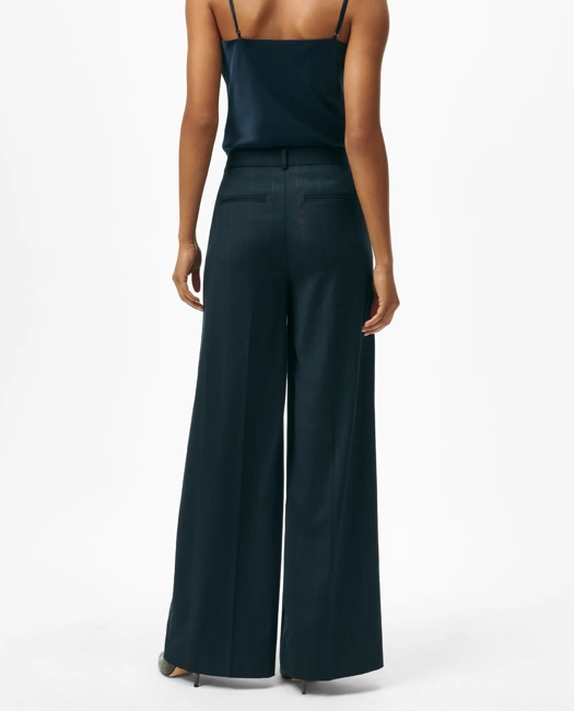 Wide Leg Trousers in Pinstripe Flannel Merino Wool Blend