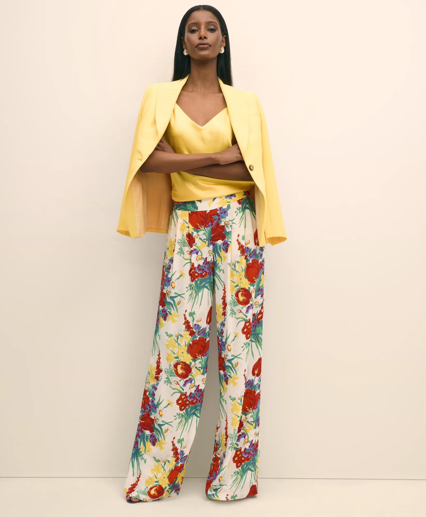 Floral Crepe Wide-Leg Pants