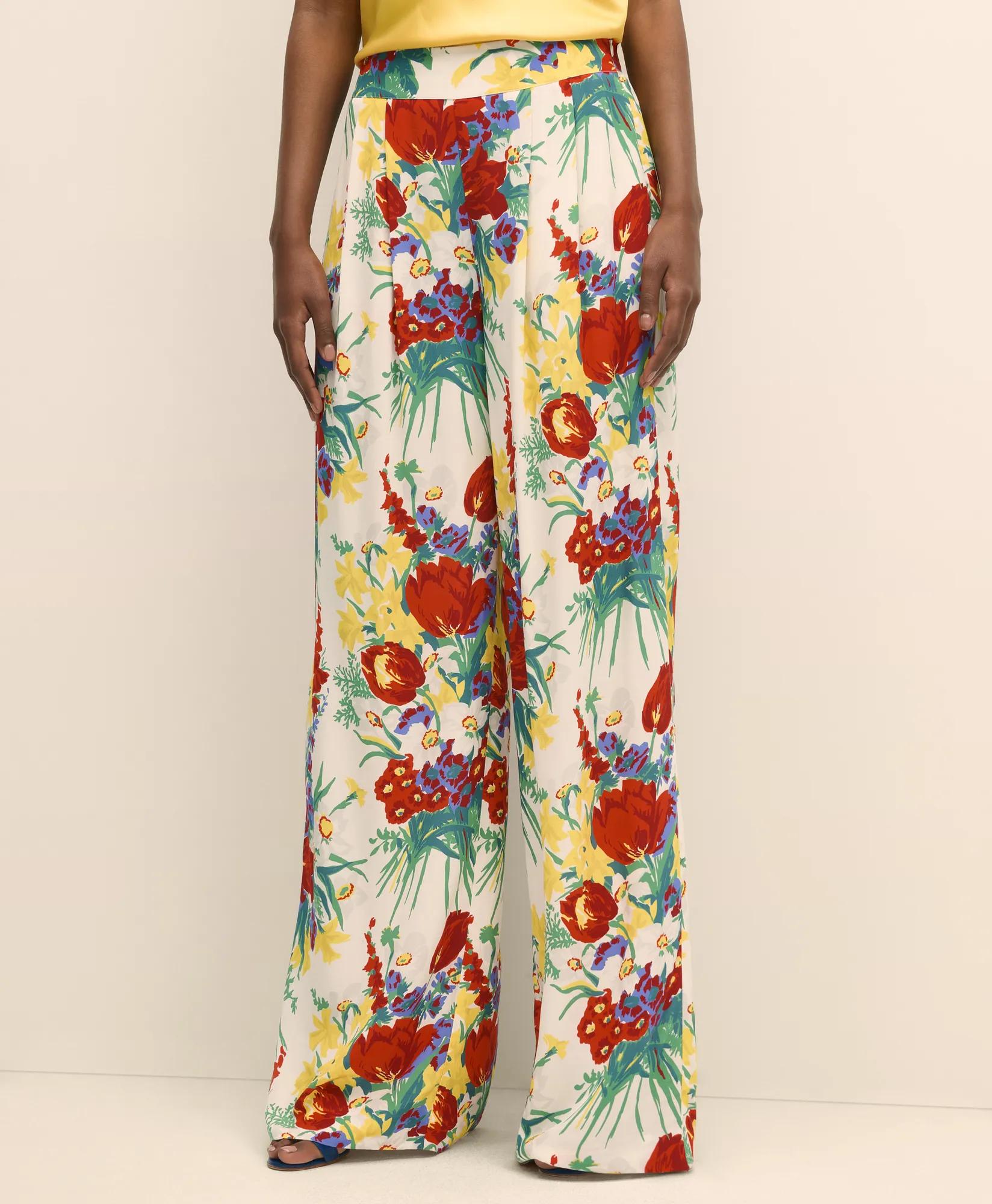 Floral Crepe Wide-Leg Pants