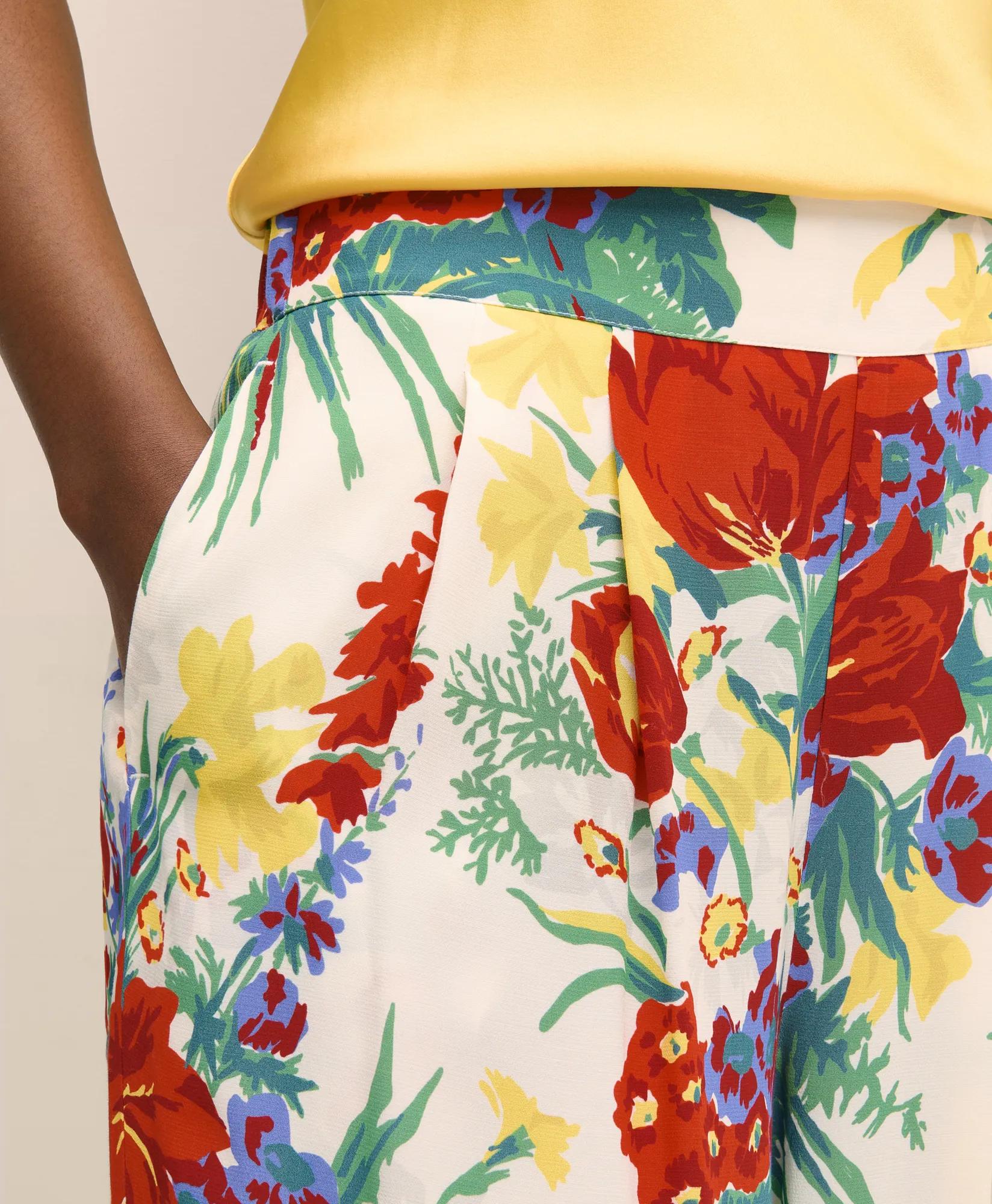 Floral Crepe Wide-Leg Pants