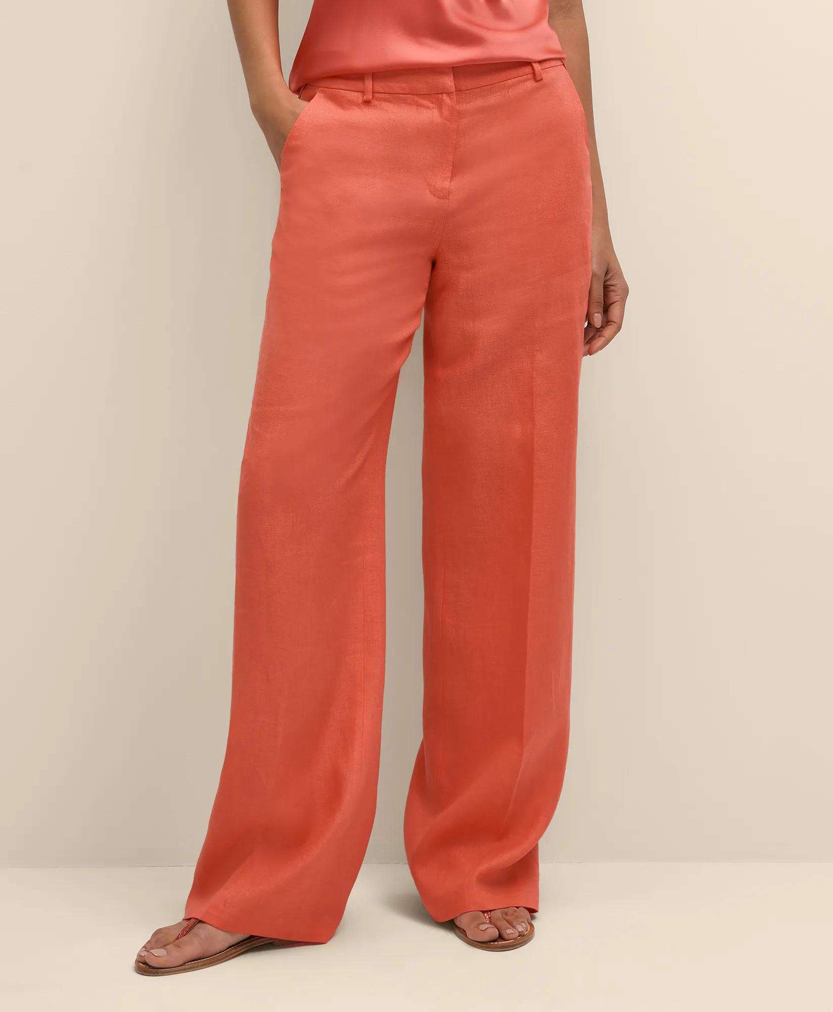 Linen Wide Leg Trousers - Coral