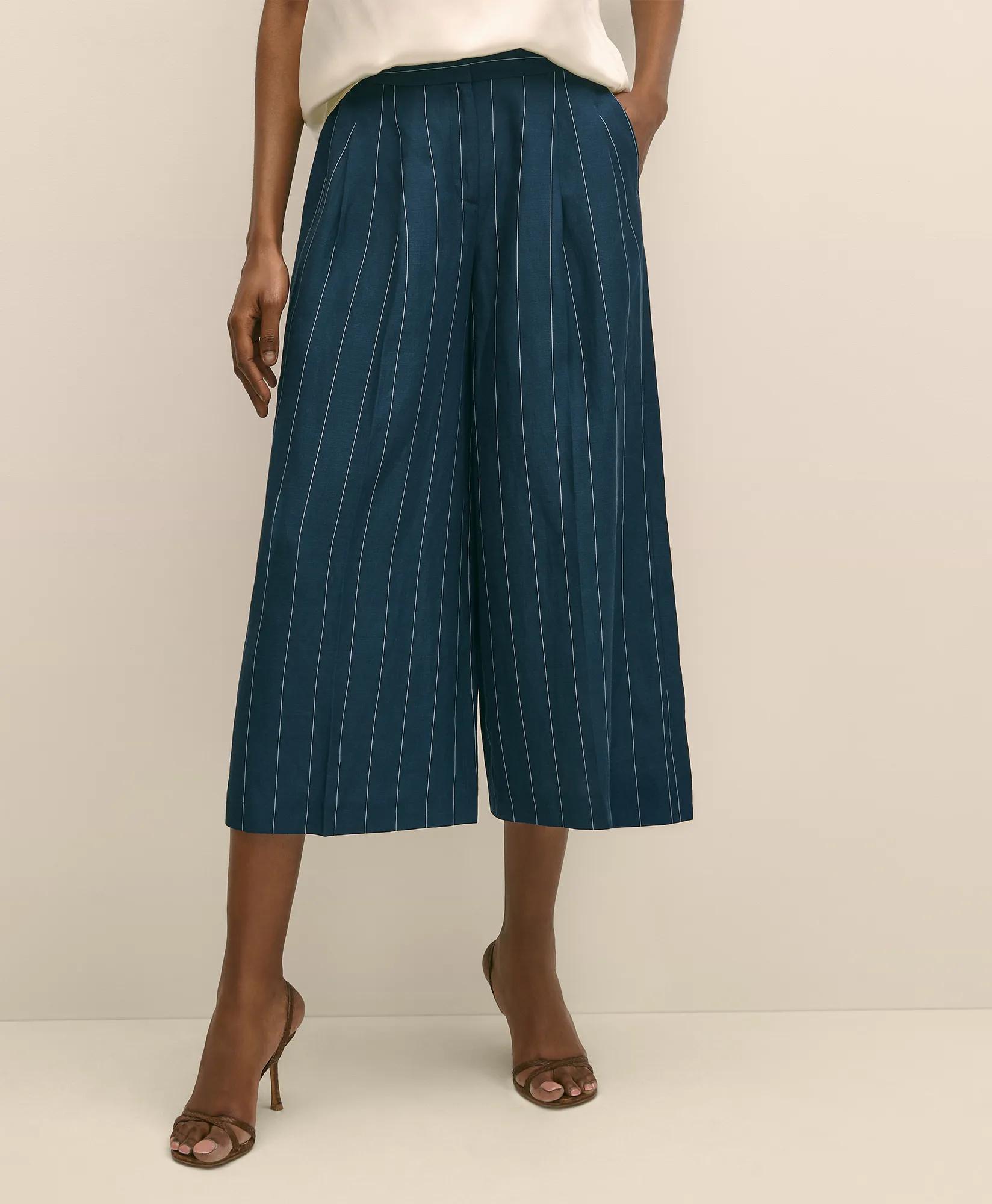 Linen-Blend Stripe Wide-Leg Culottes