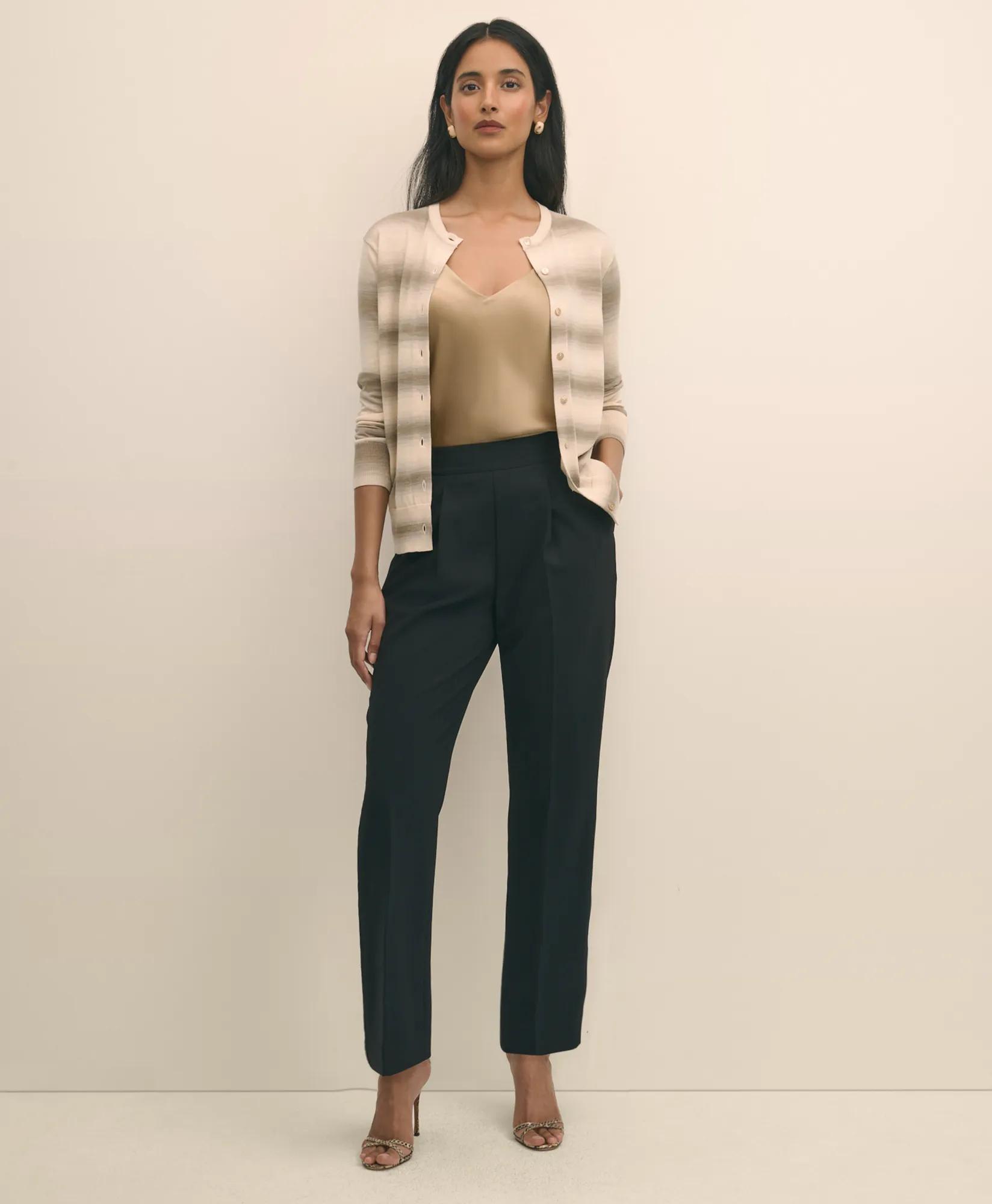 Easy Fit, Elastic Back Fine Twill Stretch Crepe Wide-Leg Pants