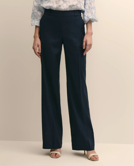 Linen-Blend Wide-Leg Pants - Navy