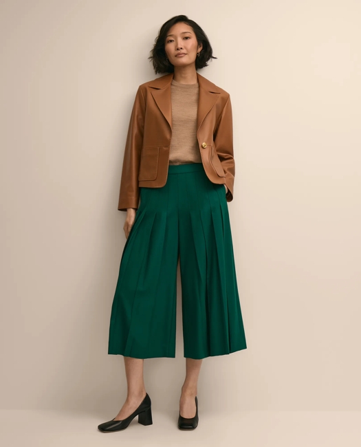 Wool-Blend Pleated Culottes - Alpine Green