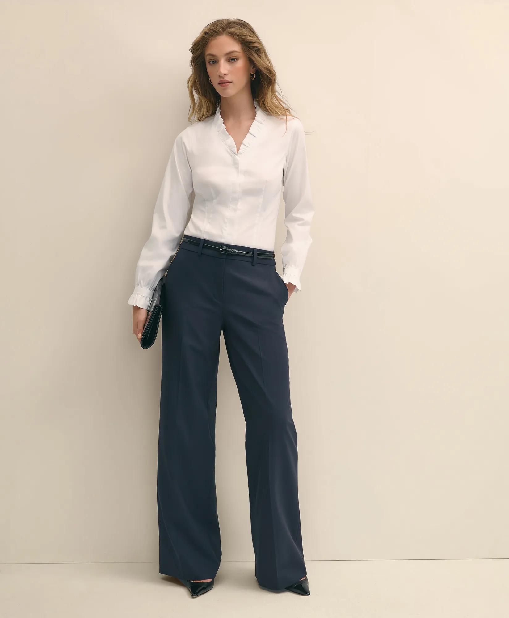 Fitted Non-Iron Stretch Supima Cotton Ruffle Dress Shirt