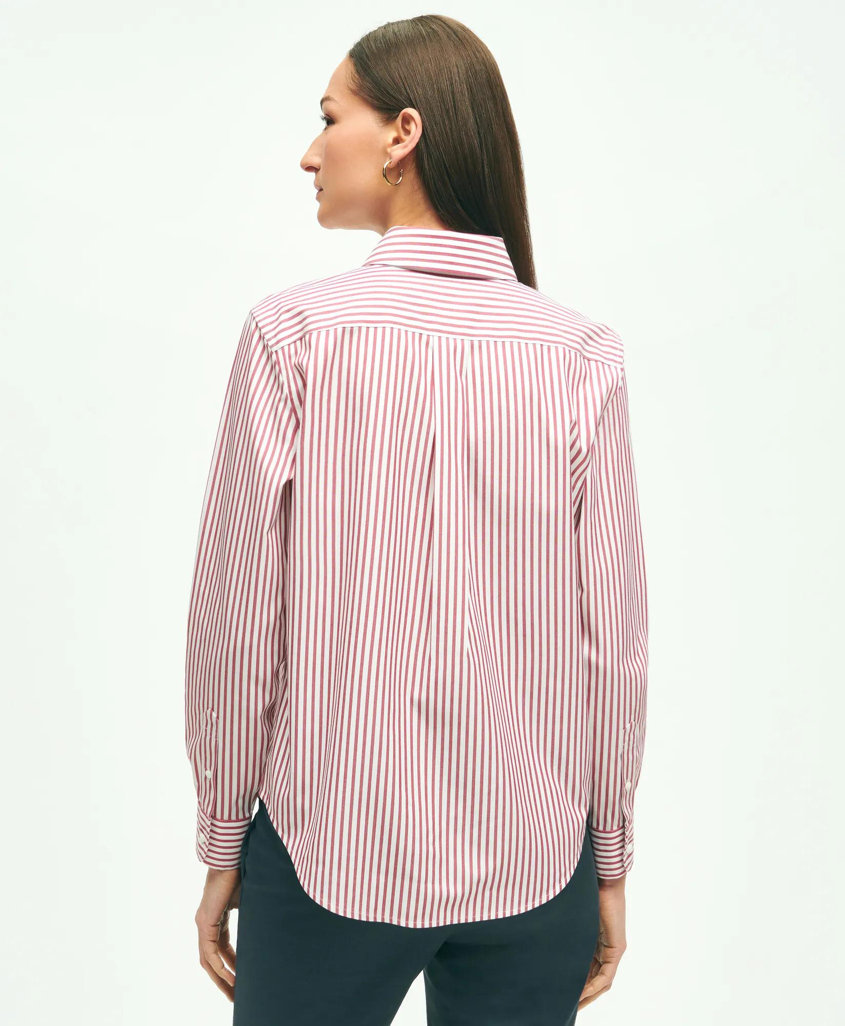 Classic Fit Stretch Supima Cotton Non-Iron Bengal Stripe Dress Shirt - Maroon