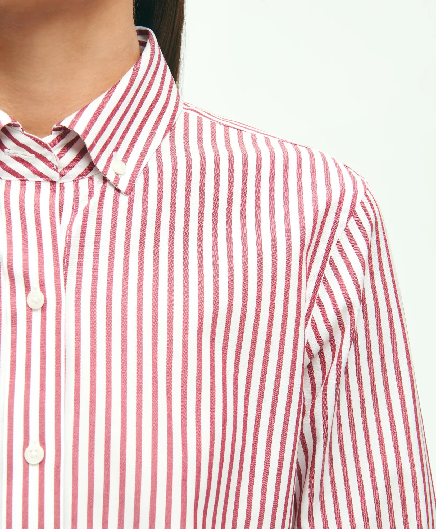 Classic Fit Stretch Supima Cotton Non-Iron Bengal Stripe Dress Shirt - Maroon
