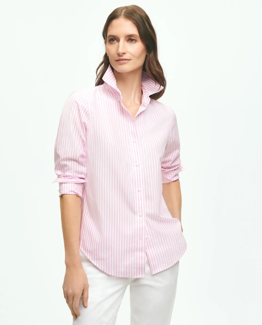 Classic Fit Stretch Supima Cotton Non-Iron Bengal Stripe Dress Shirt - Pink