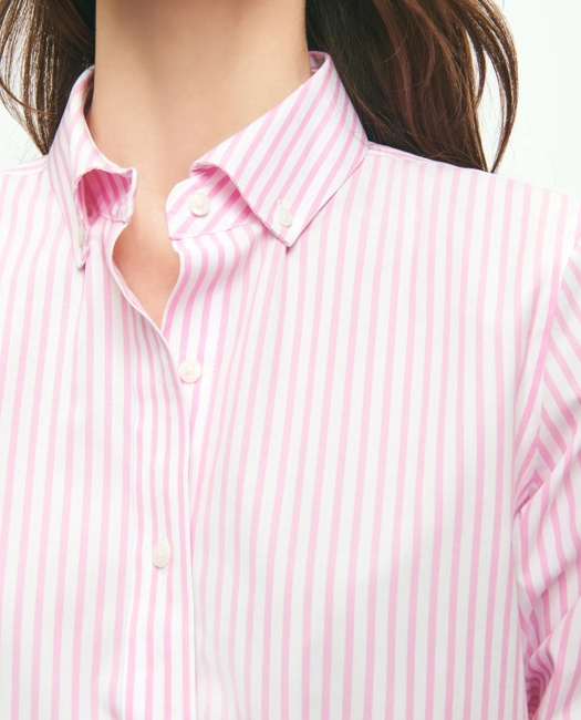 Classic Fit Stretch Supima Cotton Non-Iron Bengal Stripe Dress Shirt - Pink
