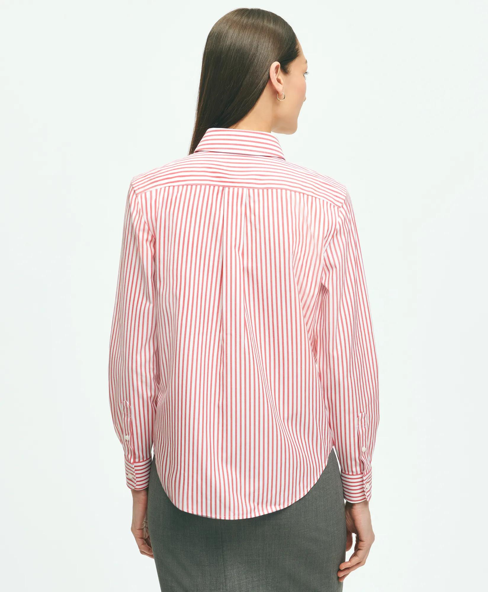 Classic Fit Stretch Supima Cotton Non-Iron Bengal Stripe Dress Shirt - Red