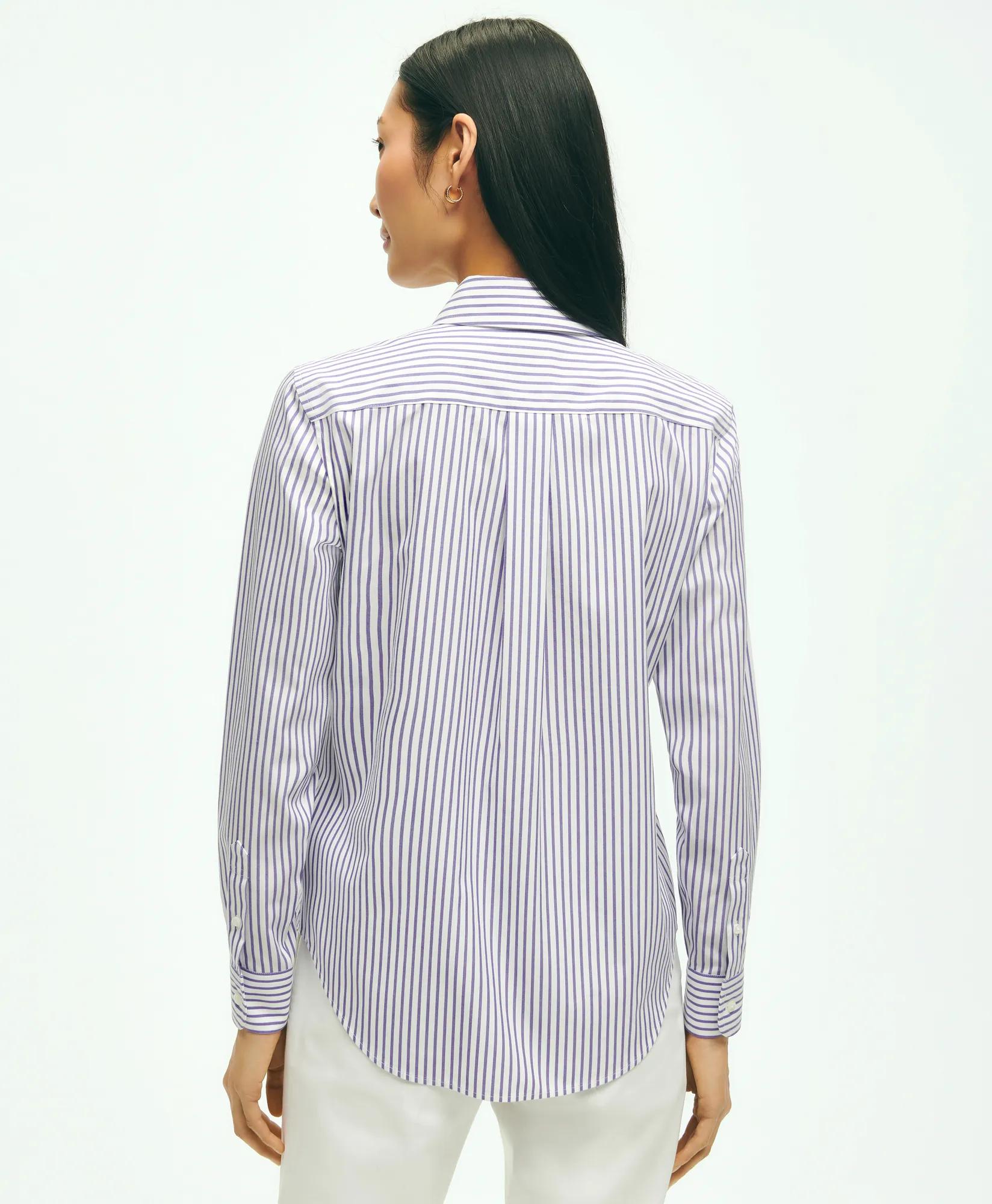 Classic Fit Stretch Supima Cotton Non-Iron Bengal Stripe Dress Shirt - Violet