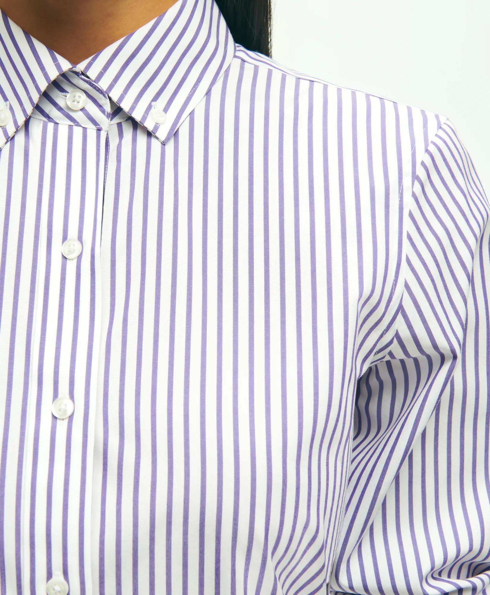 Classic Fit Stretch Supima Cotton Non-Iron Bengal Stripe Dress Shirt - Violet
