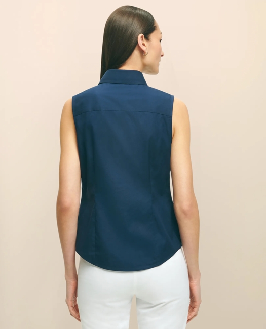Fitted Non-Iron Stretch Supima Cotton Sleeveless Dress Shirt - Navy