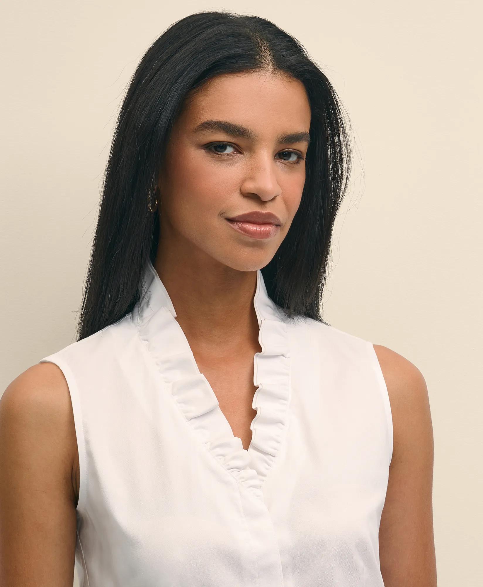 Fitted Non-Iron Stretch Supima Cotton Ruffle Shirt