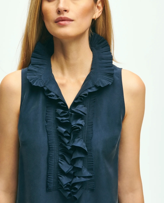 Silk Ruffle Collar Sleeveless Blouse