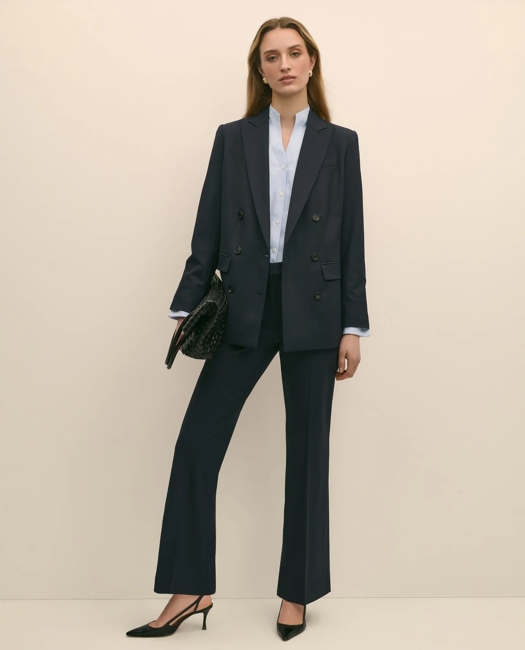 Fitted Funnel Neck Shirt in Non-Iron Royal Oxford Cotton
