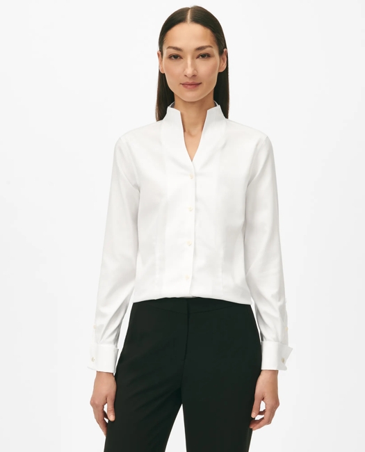 Fitted Funnel Neck Shirt in Non-Iron Royal Oxford Cotton