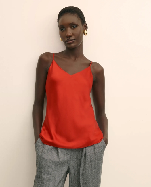 V-Neck Cami in Washable Silk Charmeuse - Bright Red