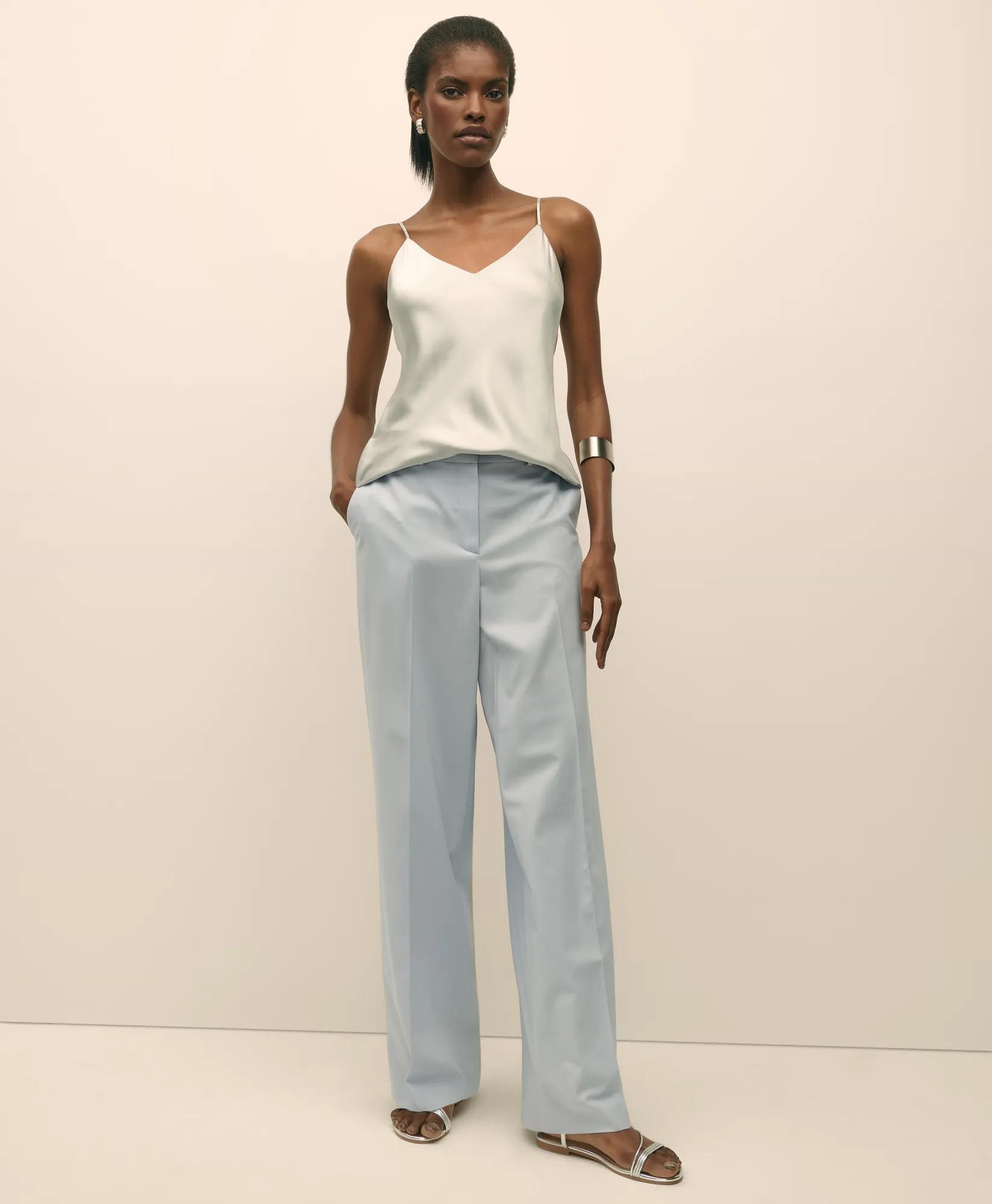 V-Neck Camisole in Washable Silk Charmeuse - Light Grey