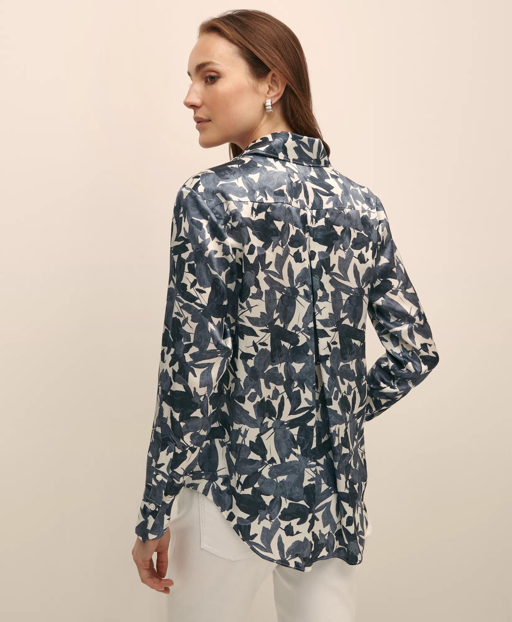 Floral Motif Utility Blouse in Washable Silk
