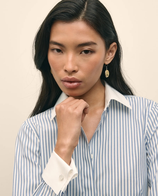 Fitted Non-Iron Supima Cotton-Blend Striped Contrast Shirt with French Cuffs