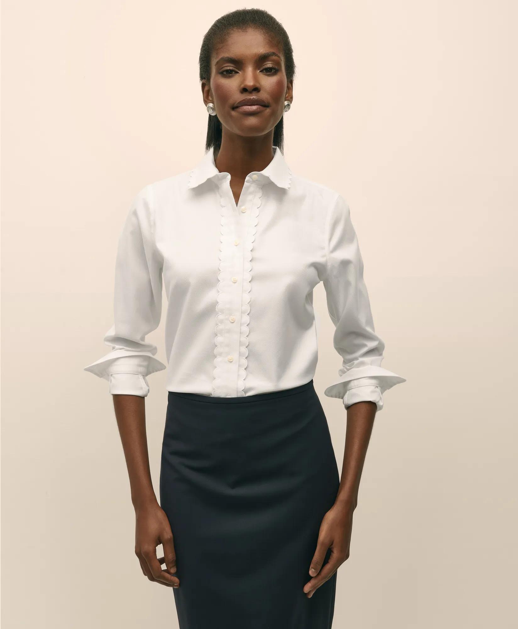 Fitted Non-Iron Supima Cotton-Blend Scallop Detail Shirt