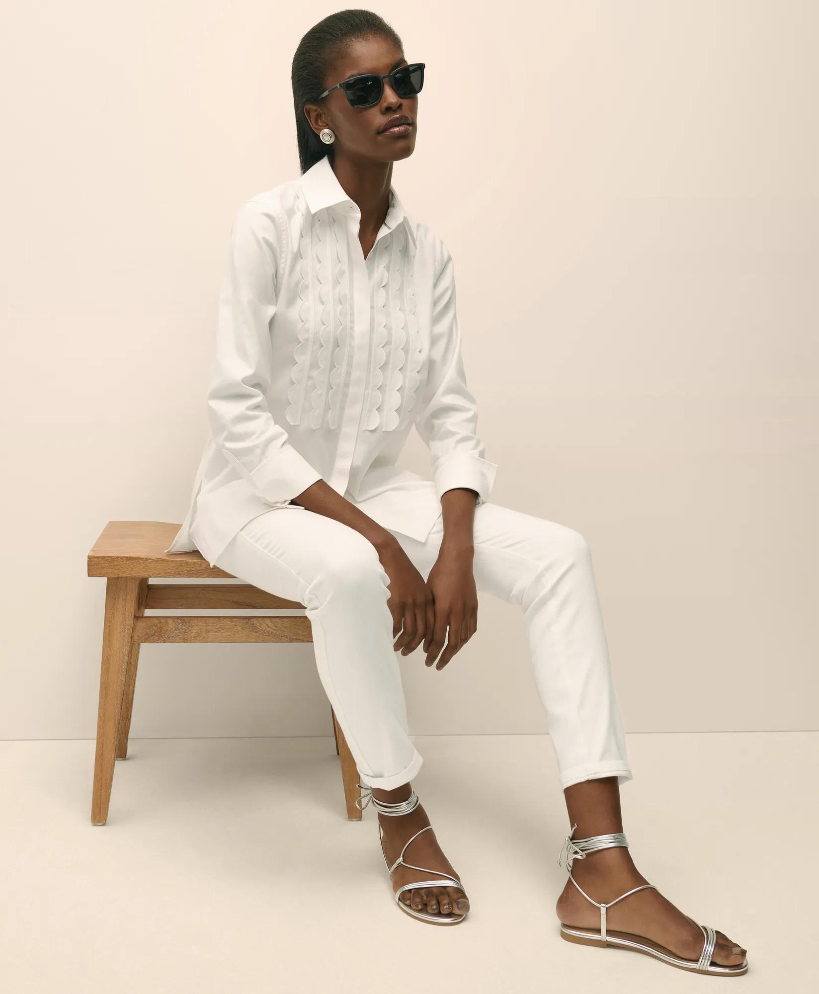 Relaxed Supima Cotton-Blend Scallop Detail Shirt