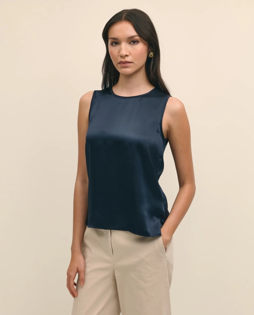 Sleeveless Shell in Washable Silk - Navy