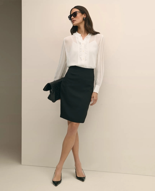 Sheer Pleated Ruffle Detail Blouse