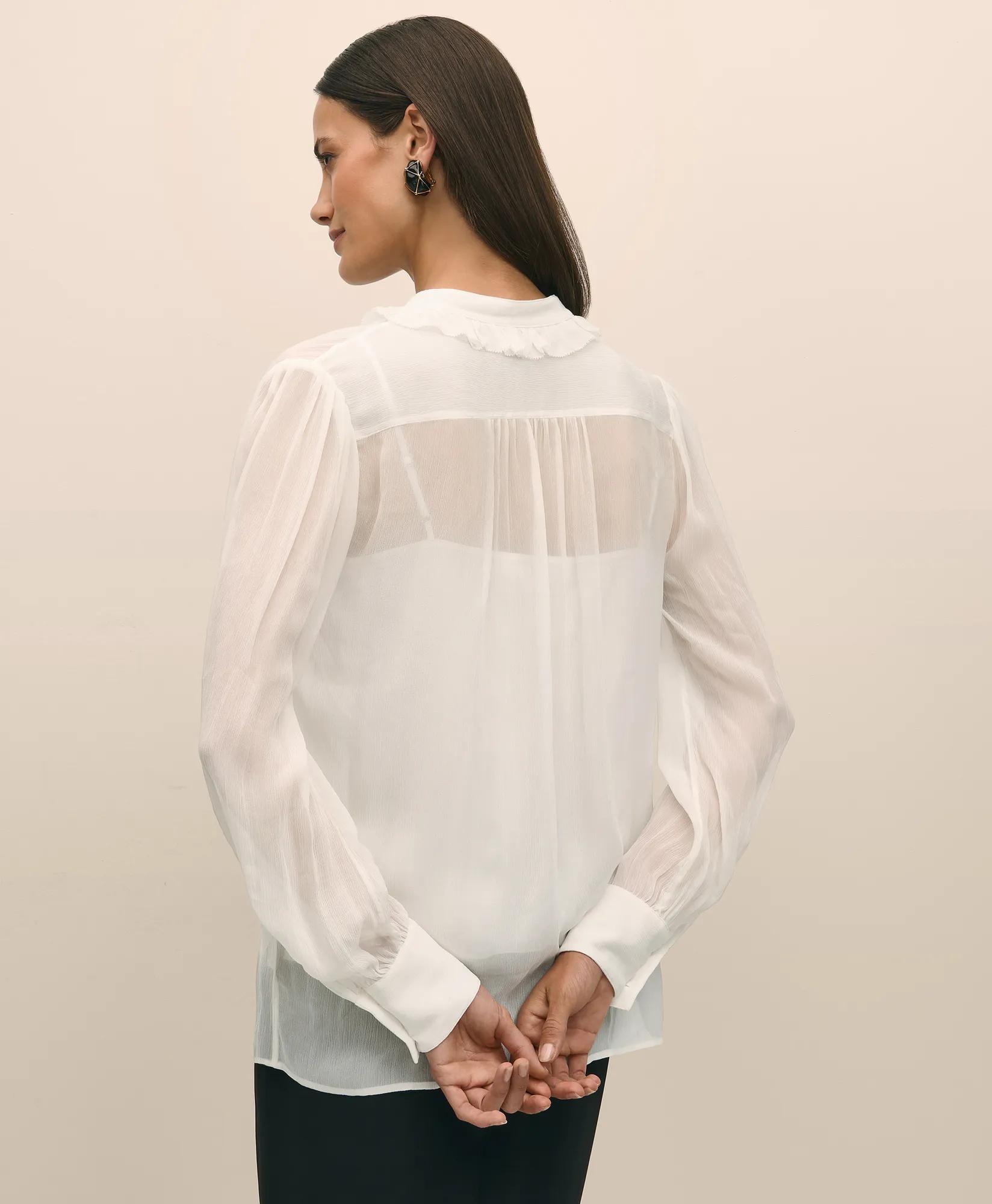 Sheer Pleated Ruffle Detail Blouse